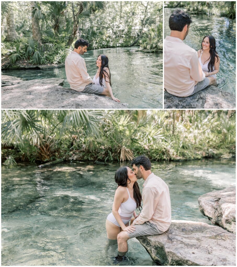 Couple at Kelly Park in Apopka, Florida taking a swim during their elopement.
